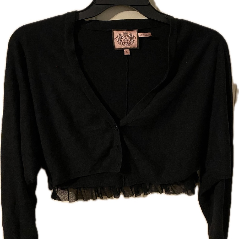 Juicy Couture Black crop Cardigan with ruffle tulle hem.  Goth, mystical